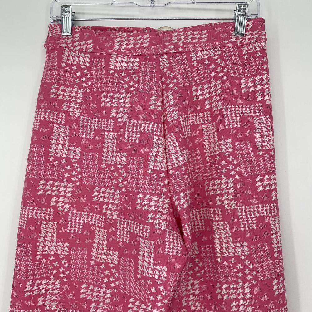 Vintage Rare Trendy Pink & White Check Print Wide-Leg Pants with Belt - Picture 7 of 16